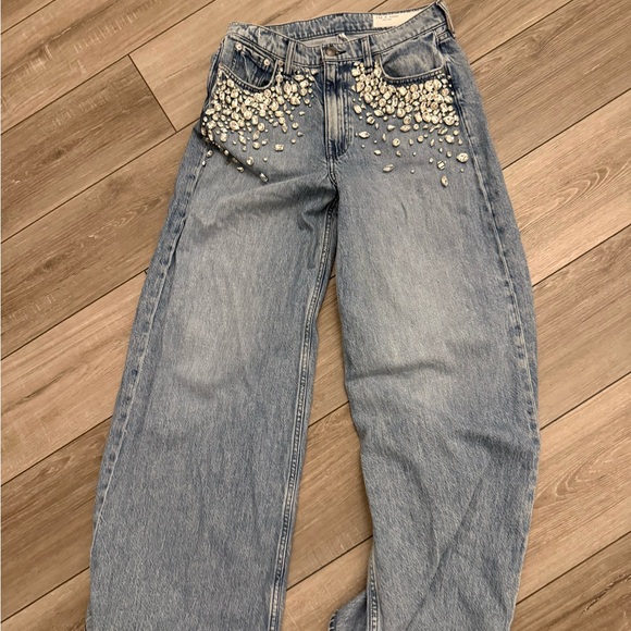 Rag & bone Featherweight Sofie Embellished High-Rise Wide-Leg Jean - Picture 1 of 4
